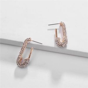 Micro pave safety pin gold dangle earring